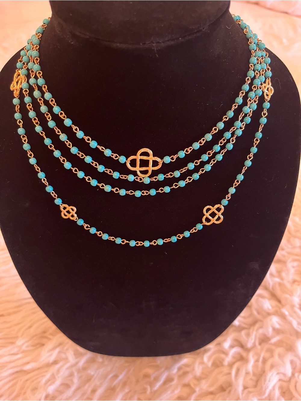 Susan Shaw Designer Turquoise and Gold Layered Necklace